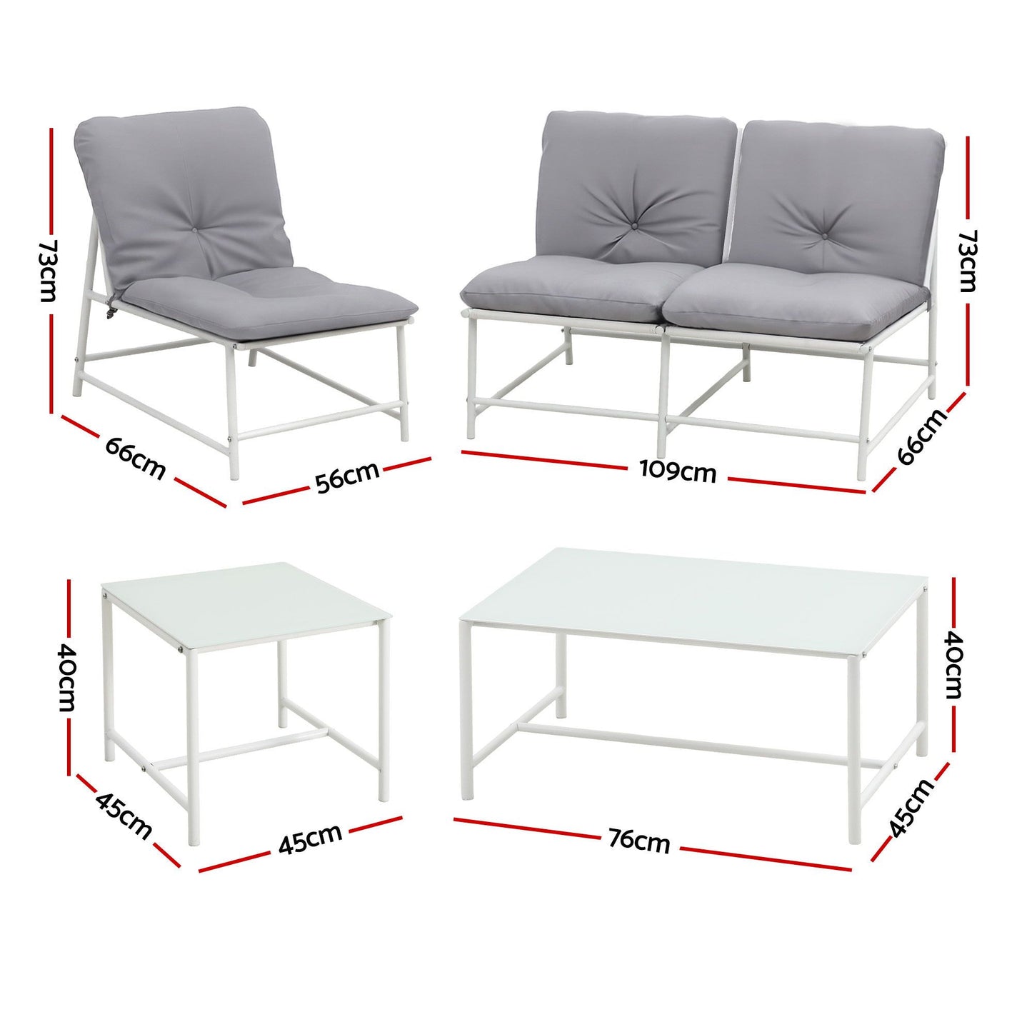 Gardeon 5-Piece Outdoor Sofa Set with Cushions table and Chairs White