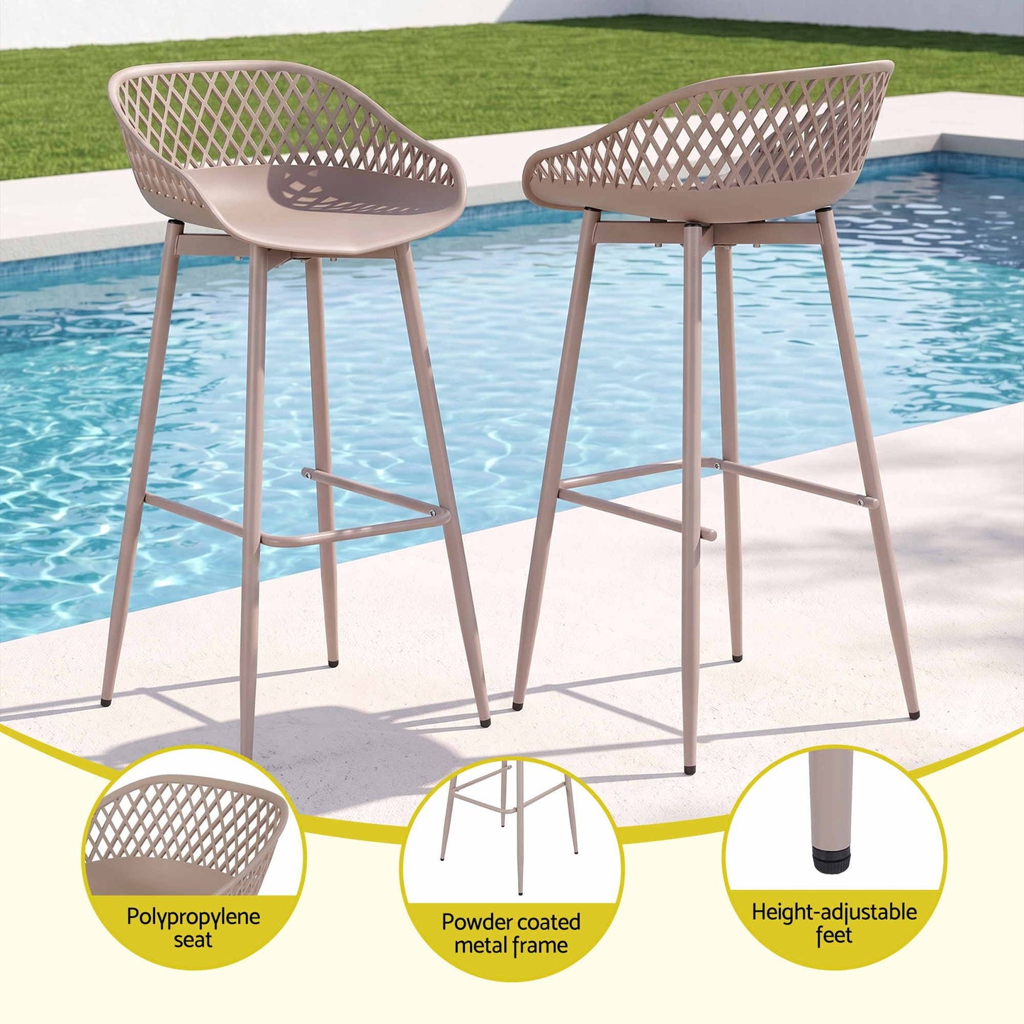 Gardeon 4-Piece Outdoor Bar Stools Plastic Metal Dining Chair Furniture Coffee