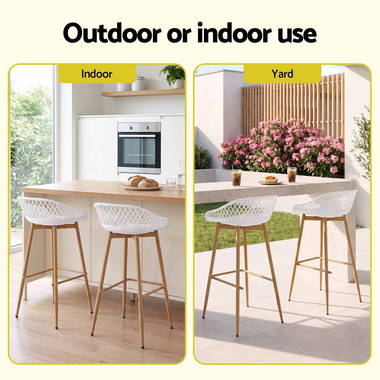Gardeon 2PC Outdoor Bar Stools Plastic Metal Dining Chair Patio Furniture White