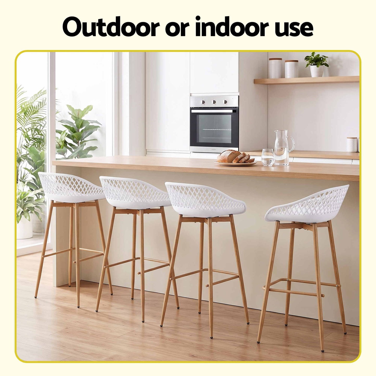 Gardeon 4-Piece Outdoor Bar Stools Plastic Metal Dining Chair Balcony White