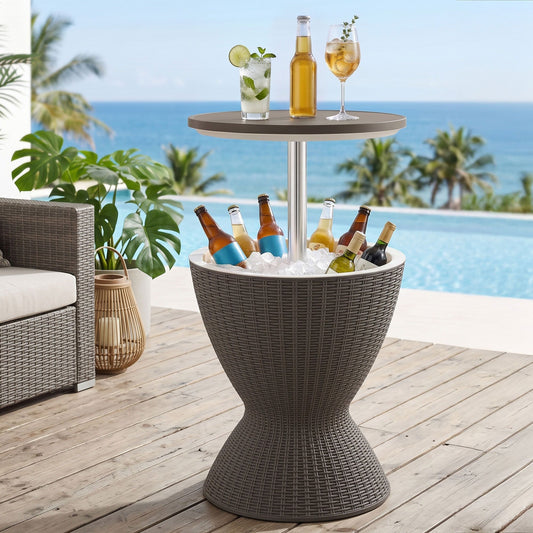 Gardeon Outdoor Bar Table Portable Ice Bucket Cooler 30L Adjustable Top Brown