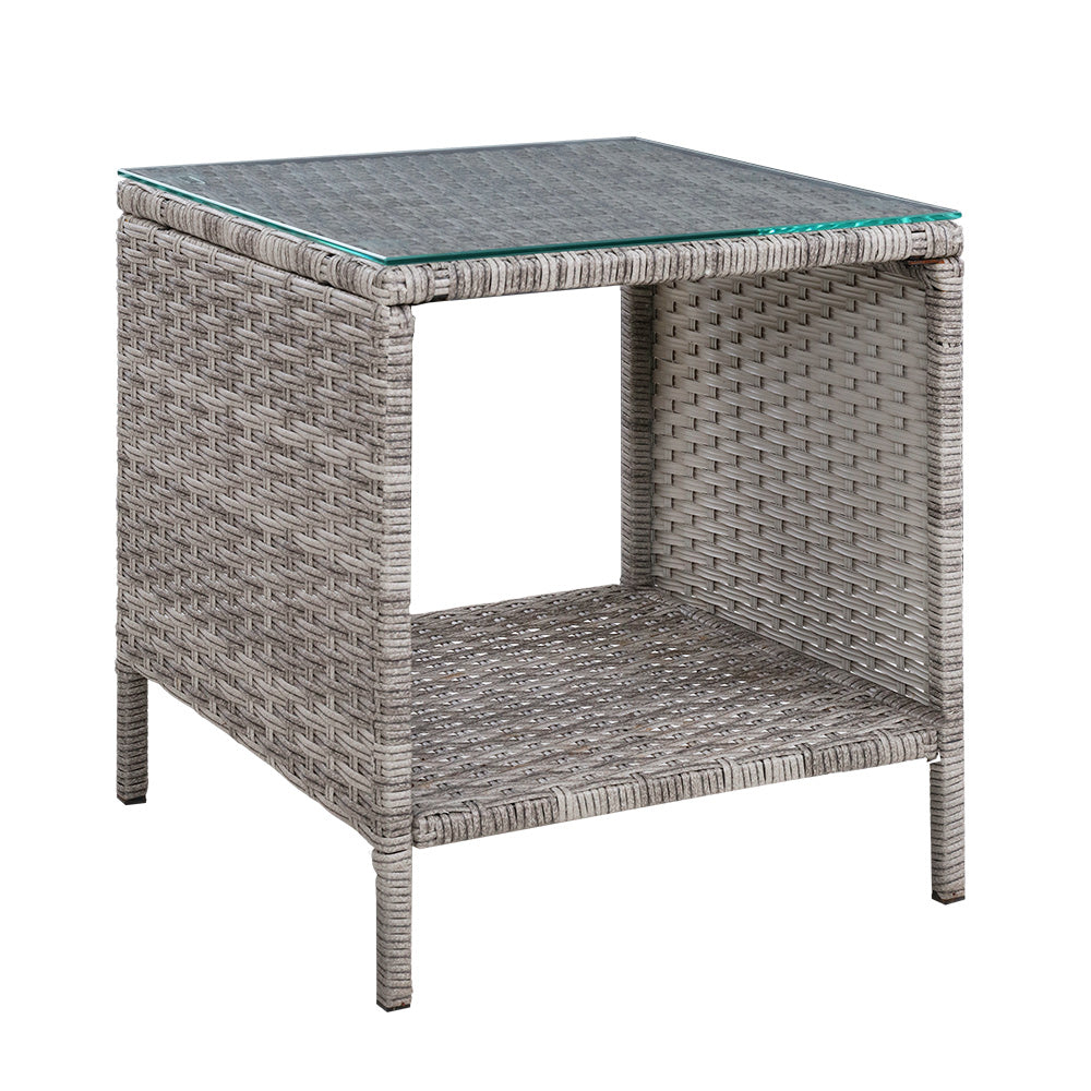 Gardeon Coffee Side Table Wicker Desk Rattan Outdoor Furniture Garden Grey