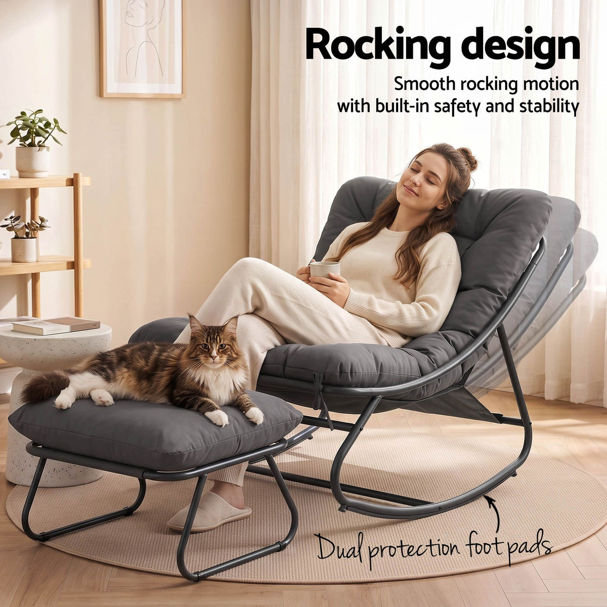 Gardeon Rocking Chair with Footrest Mesh Seat Cushion Outdoor Chairs Grey