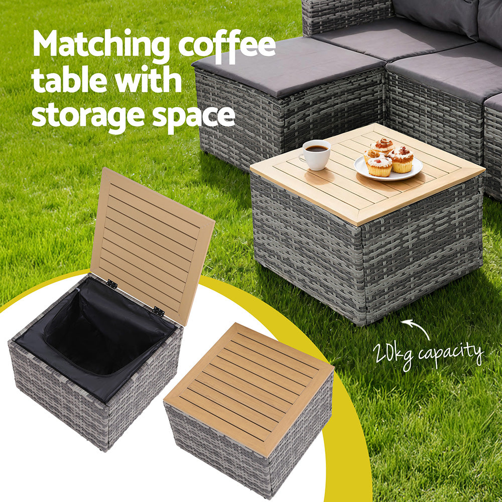Gardeon 5 Pieces Outdoor Sofa Set 4-Seater Grey Rattan Patio Furniture Table and Chair Setting