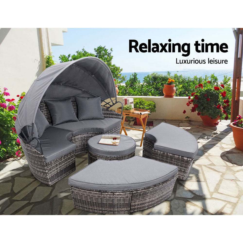 e Setting Wicker Lounger Day Bed Patio OutGardeon Sun Loungdoor Furniture Black
