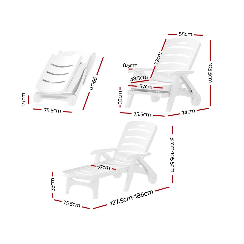 Gardeon Set of 2Sun Lounger Folding Chaise Lounge Chair Wheels Patio Outdoor Furniture