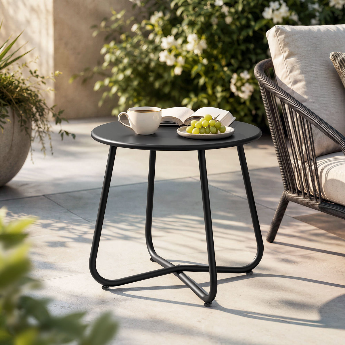 Gardeon Outdoor Side Table Steel Frame for Patio Balcony Garden Black