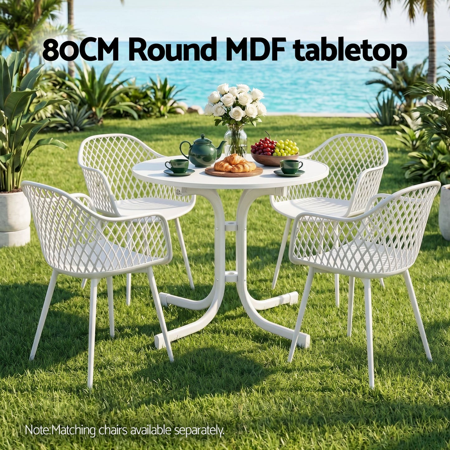 Gardeon Outdoor Side Table 80cm Folding Steel Round Bistro Desk Cafe Patio Furniture White
