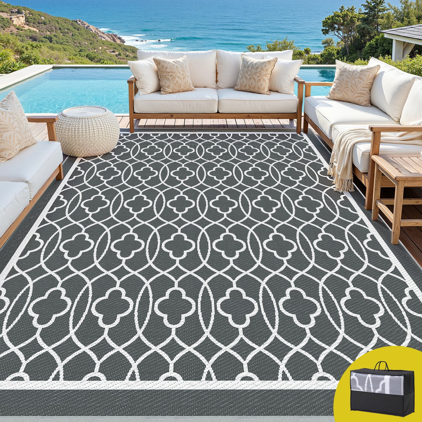 Gardeon Outdoor Rugs 274x366cm Large Carpet Reversible Area Mat PP Dual-Sided Patio Rug