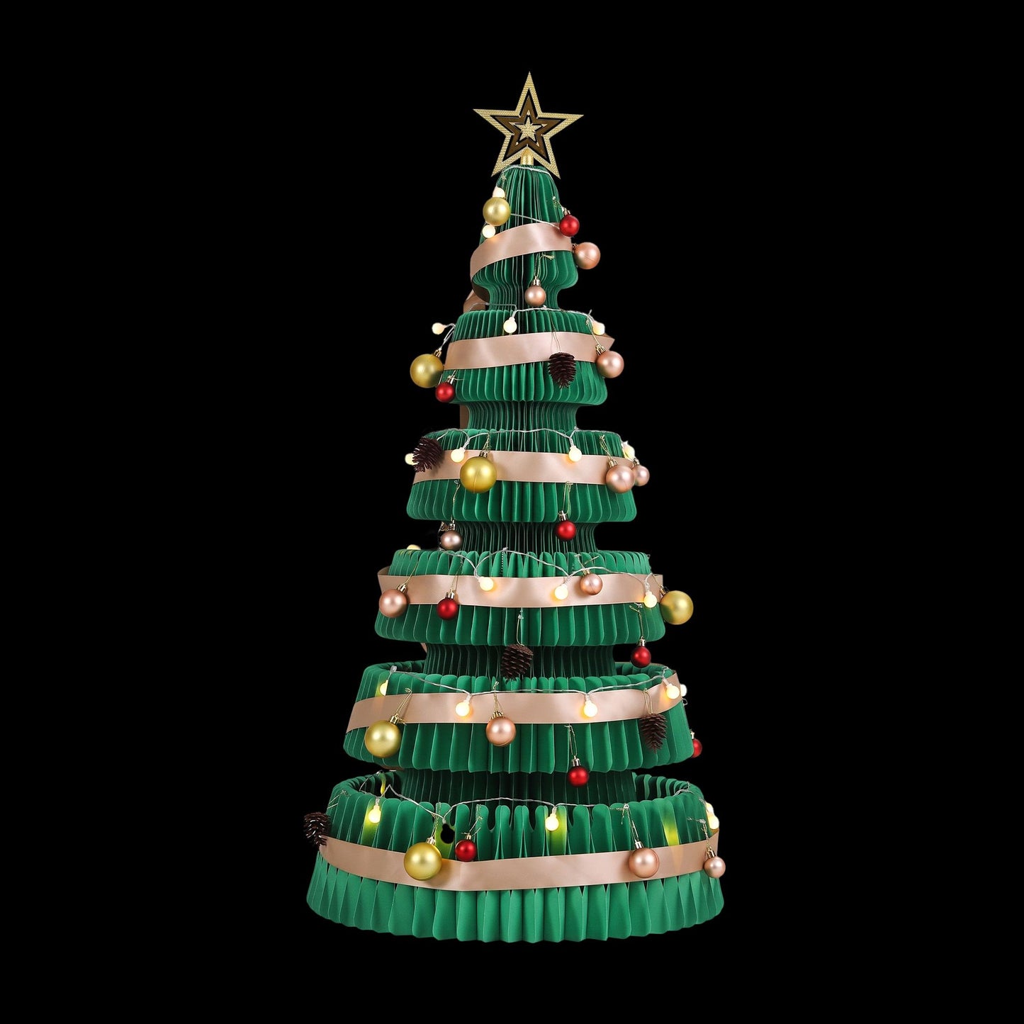 Jingle Jollys Paper Christmas Tree 111CM w/ Star Topper LEDs Xmas Decorations Kit Home Office Green