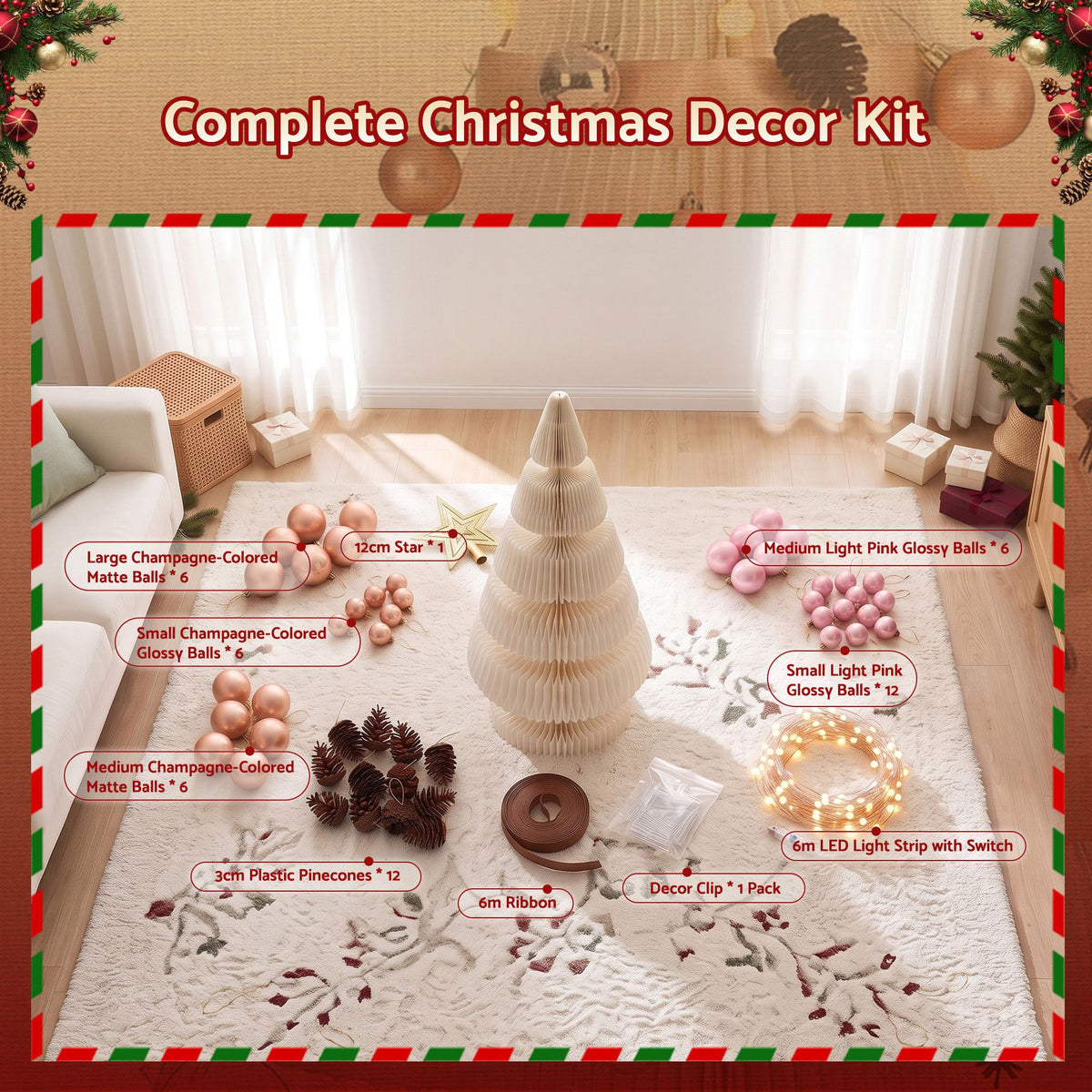 Jingle Jollys Prelit Christmas Tree Decorations Bundle Foldable Quick Setup