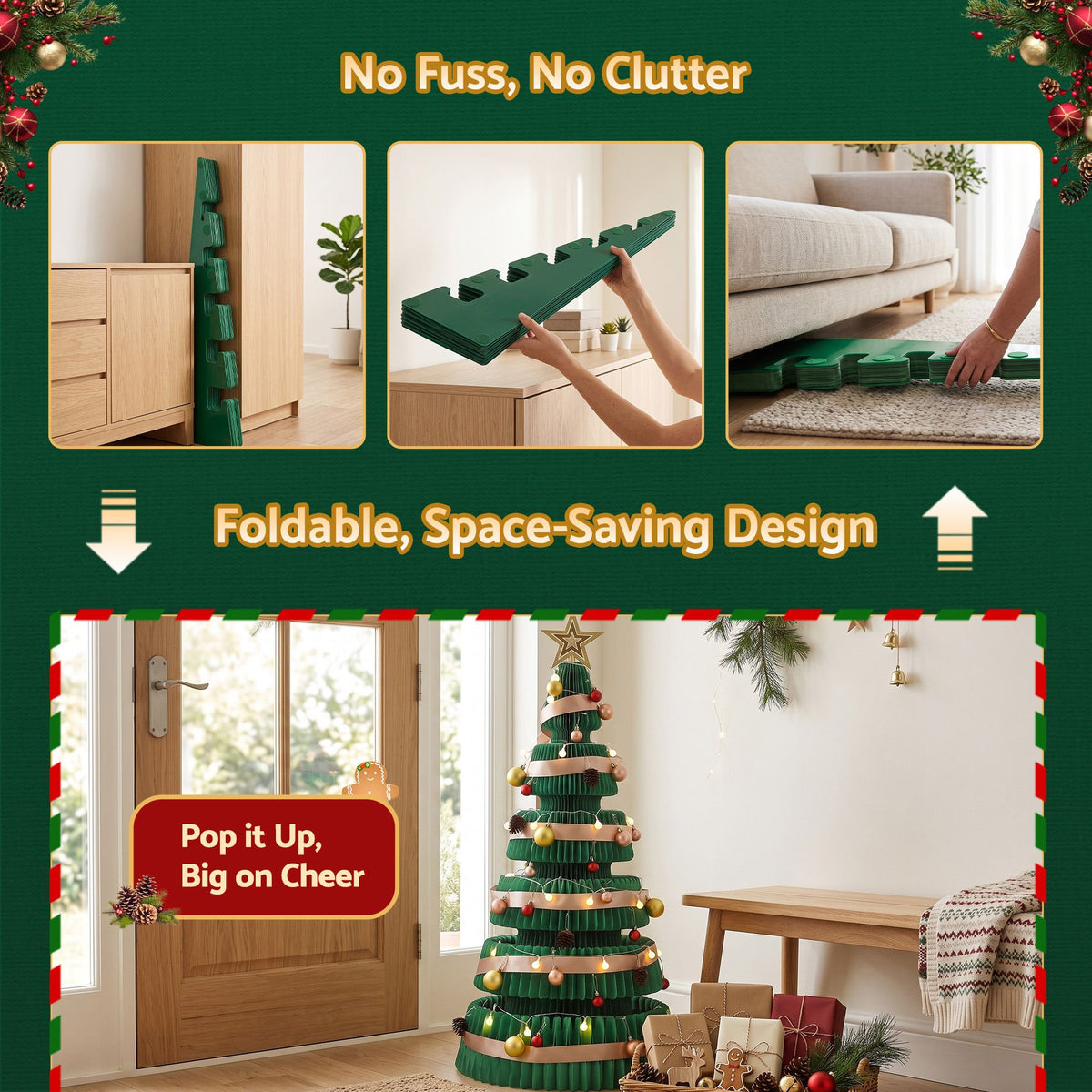 Jingle Jollys 3PCS Christmas Tree Decoration with Lights Foldable Easy Setup Tree