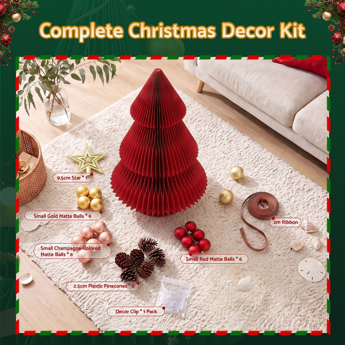 Jingle Jollys 2PCS Folding Tabletop Christmas Tree Xmas Decorations Red & Green