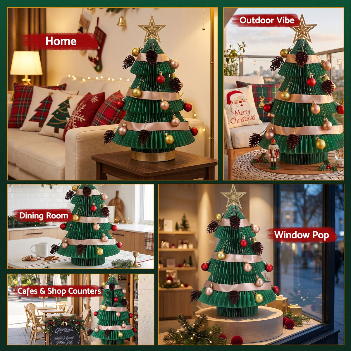 Jingle Jollys 2PCS Folding Tabletop Christmas Tree Xmas Decorations Red & Green