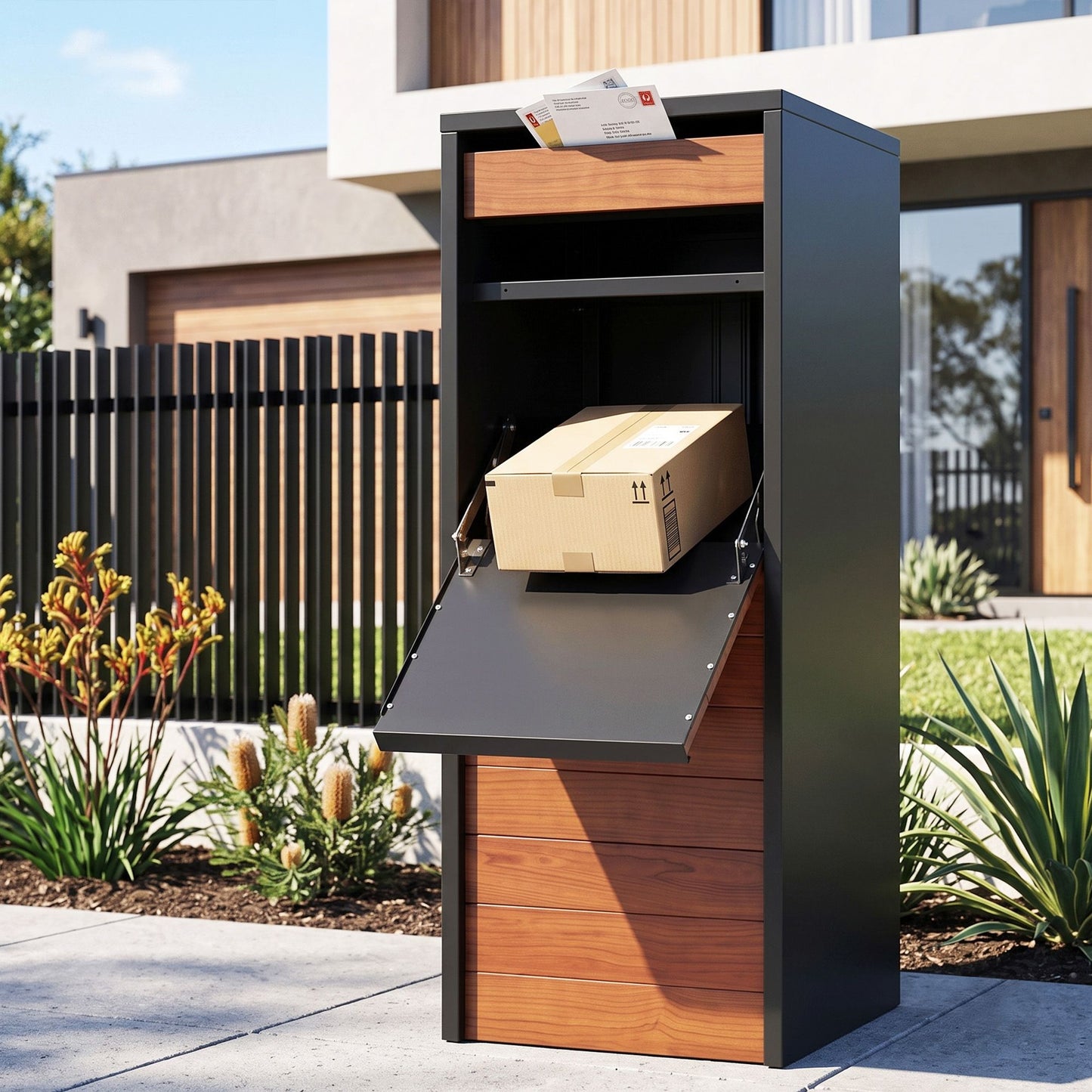 Gardeon Paket-Briefkasten, Paketkasten, Paketschacht, Postkasten, Nussbaum