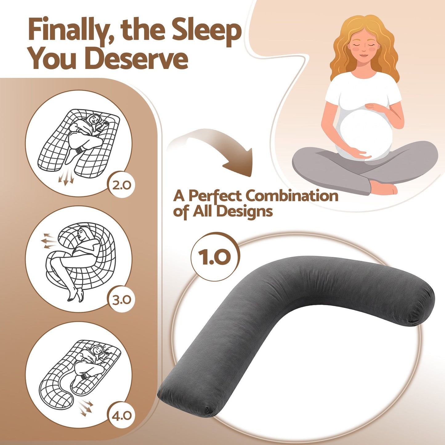 Giselle Bedding Pregnancy Pillow for Side Sleeping L-Shaped Maternity Body Pillow for Women 100% Cotton Jersey Cover for Head Neck Belly Support, 63x115 cm Grey