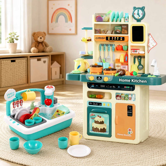 Keezi 2 Piece Kids Pretend Kitchen and Washing Playset Sink Toys