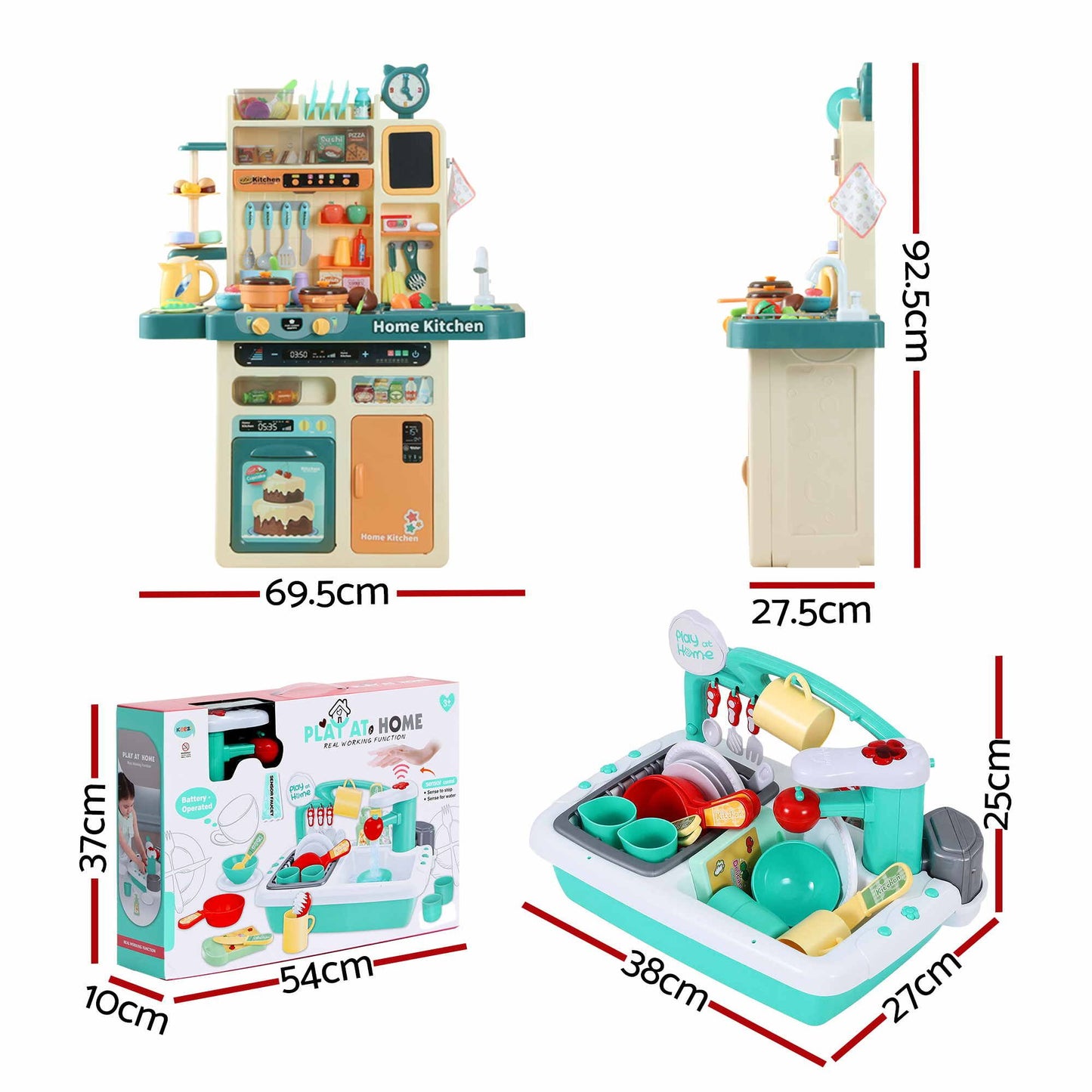 Keezi 2 Piece Kids Pretend Kitchen and Washing Playset Sink Toys
