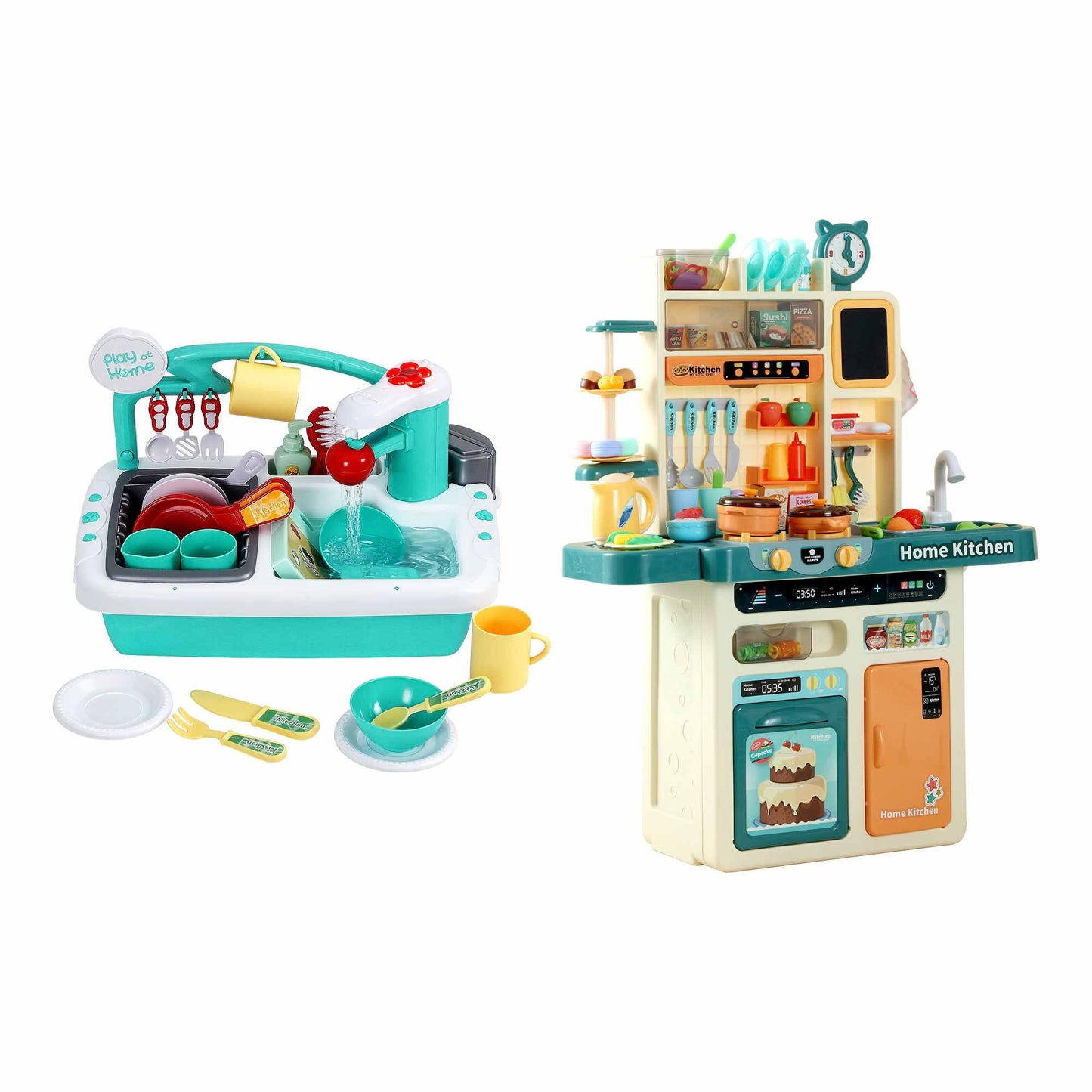 Keezi 2 Piece Kids Pretend Kitchen and Washing Playset Sink Toys