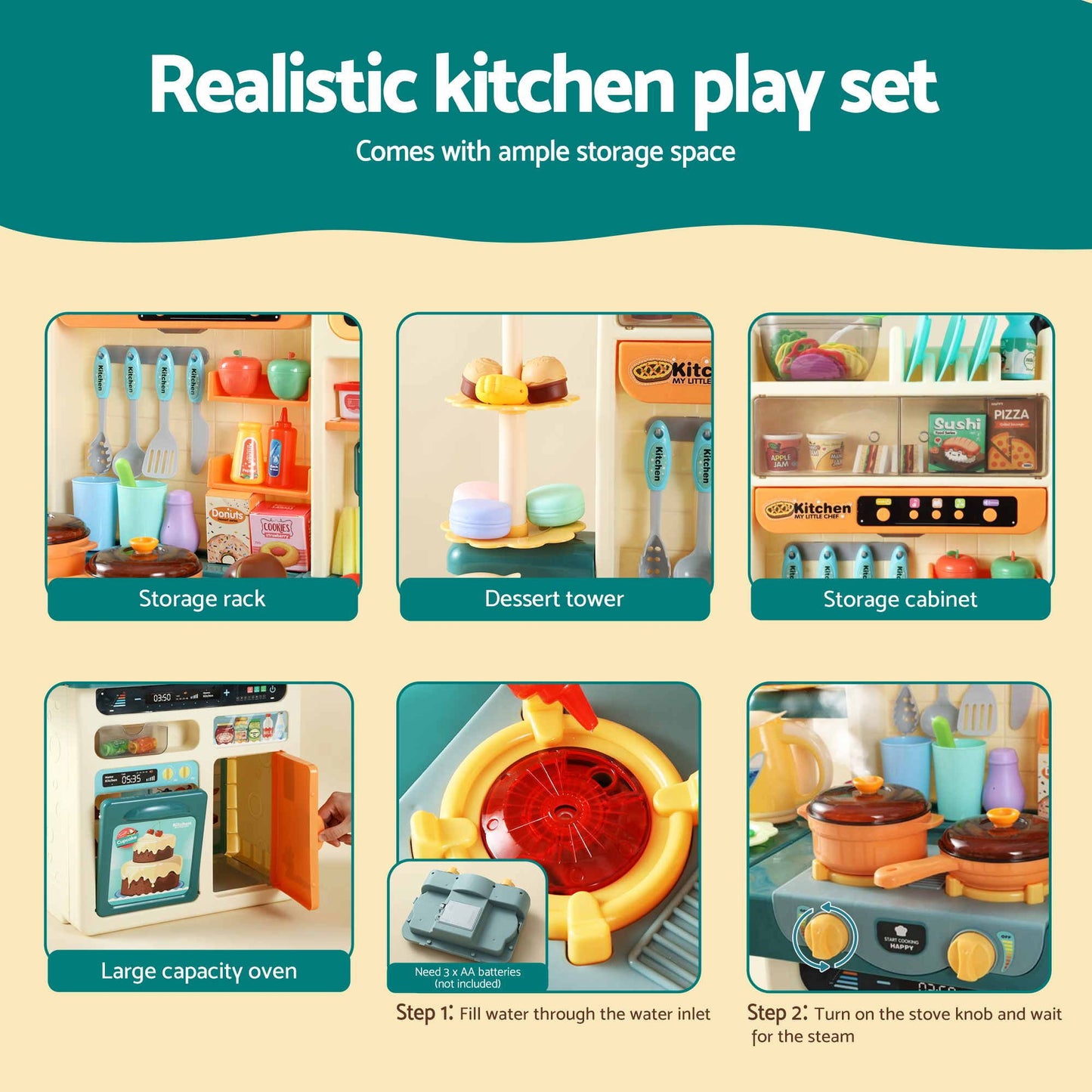 Keezi 2 Piece Kids Pretend Kitchen and Washing Playset Sink Toys