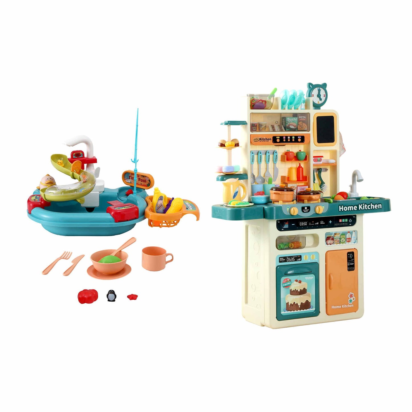 Keezi 2 Piece Kids Pretend Kitchen Playset Water Toys Fishing Game Food Play