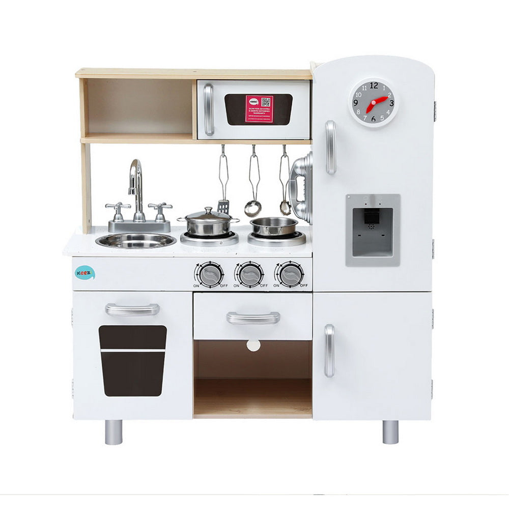 Keezi Kids Kitchen Play Set Wooden Pretend Toys Cooking Children Clock Beige