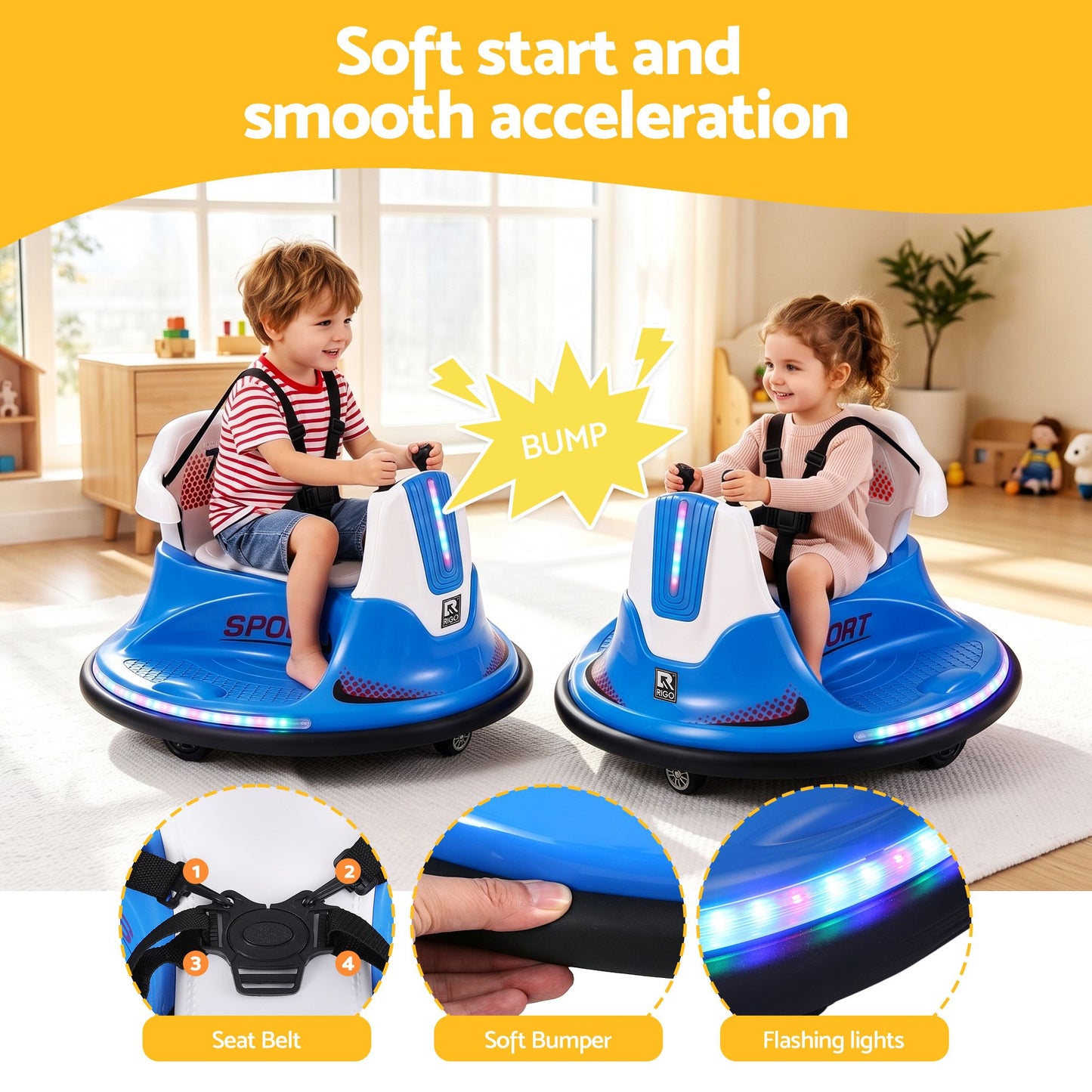 Rigo Ride-on Cars Kinder-Bumper 12V Ride-on Spielzeug Kleinkind Fernbedienung Blau