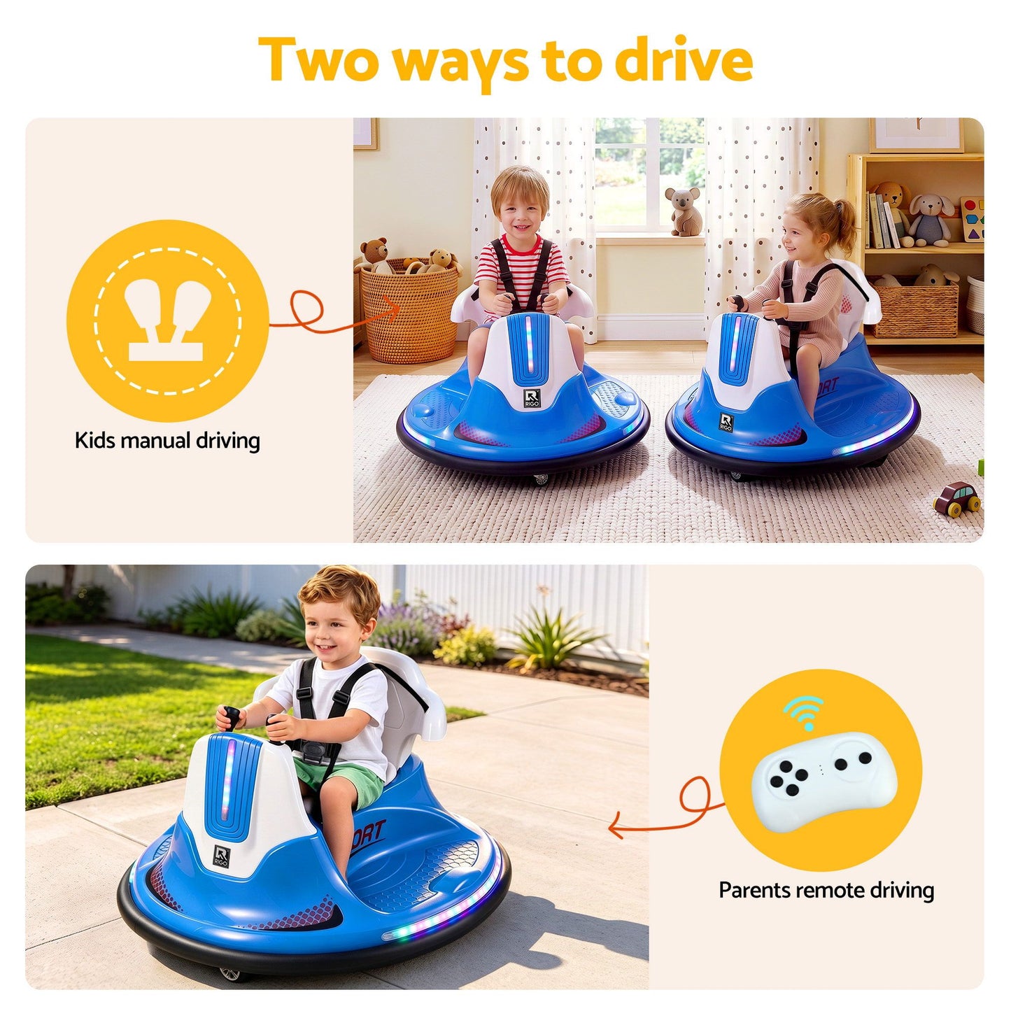 Rigo Ride-on Cars Kinder-Bumper 12V Ride-on Spielzeug Kleinkind Fernbedienung Blau