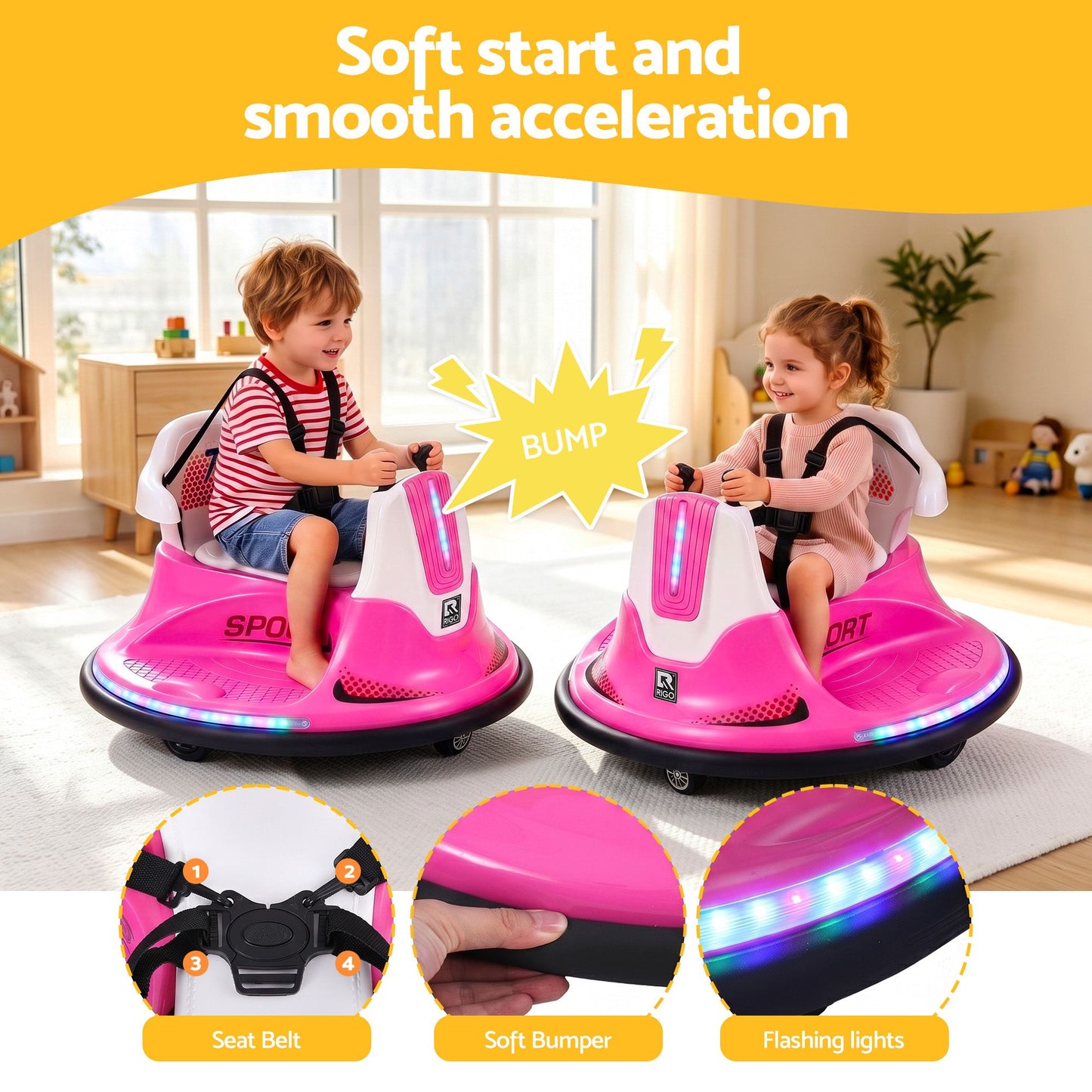 Rigo Ride-on-Cars Kinder Bumper 12V Rutschauto Kleinkind Fernbedienung Pink