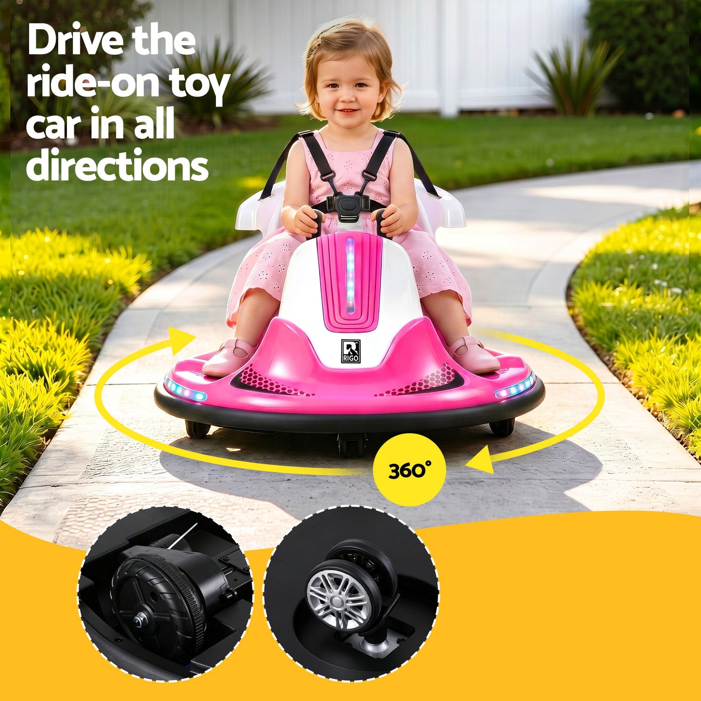 Rigo Ride-on-Cars Kinder Bumper 12V Rutschauto Kleinkind Fernbedienung Pink