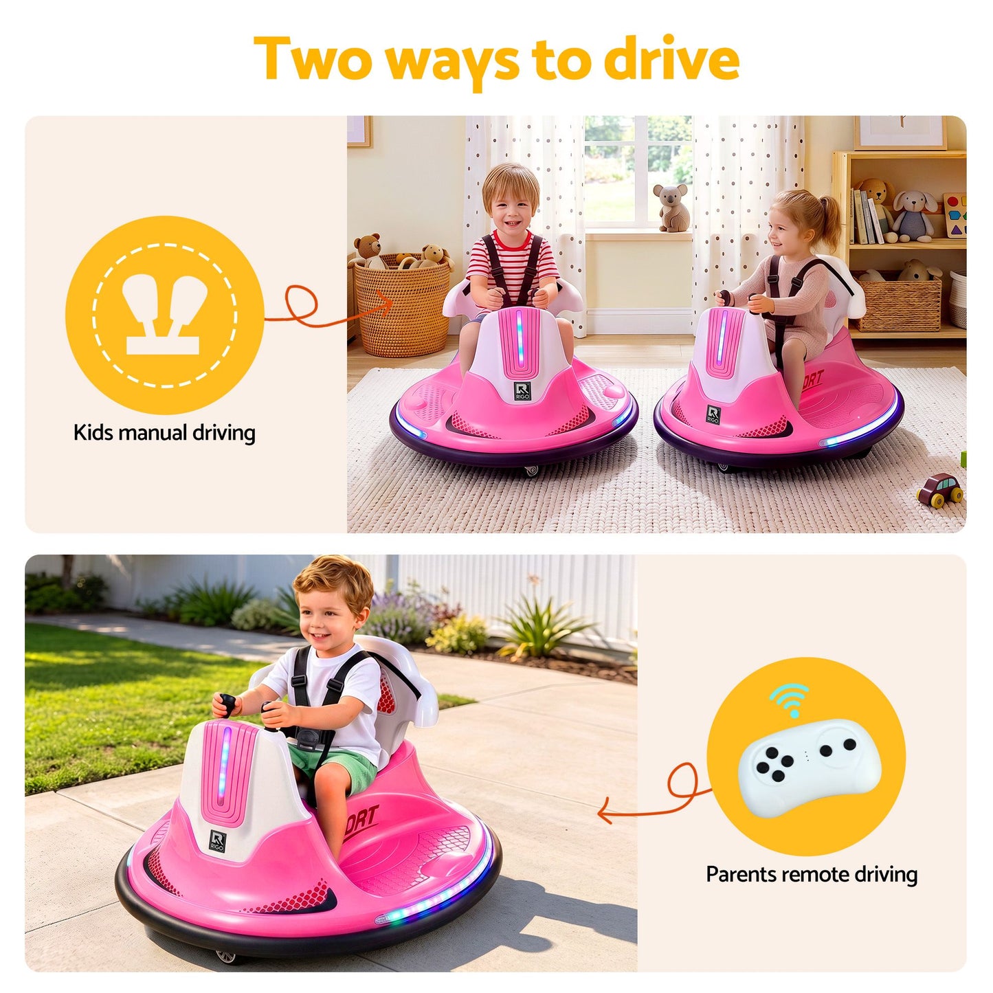 Rigo Ride-on-Cars Kinder Bumper 12V Rutschauto Kleinkind Fernbedienung Pink