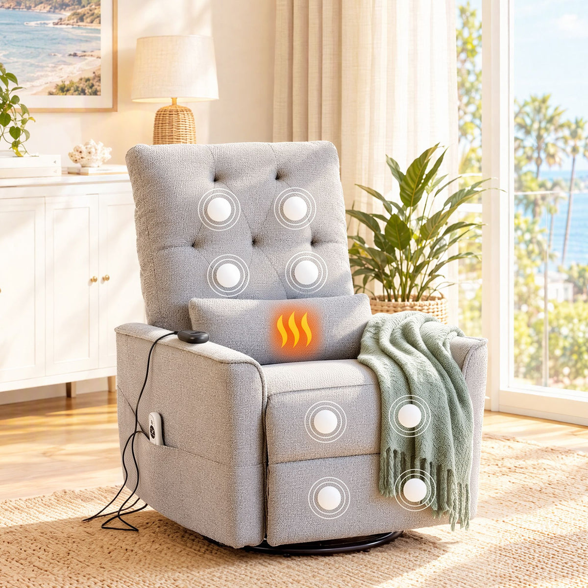 Artiss Electric Massage Recliner Chair with 270° Swivel & Heat, Grey