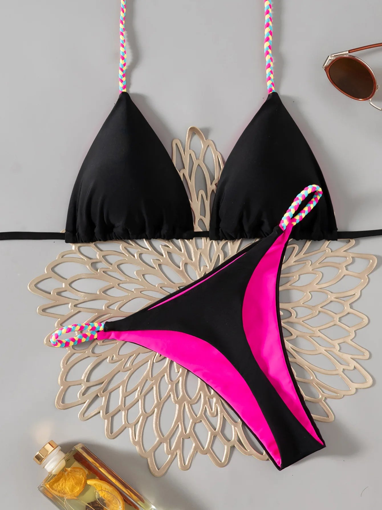 Summer Swimwear Women Sexy Backless Swimsuit 2 PCS Bikini Set Laced Up Split Bathing suit Low Waist Binding Strap Beach Bikini