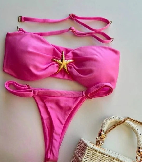 2026 New Sexy Solid Micro Bikini Set Strapless Split Swimsuit Thong Bathing Suit Women Swimwear Biquini Suit Up Bikinis Mujer