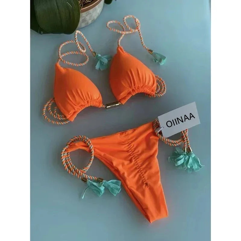 Swimsuit Women Bikinis Set Sexy Drawstring Bikini Beachwear Leopard Two-pieces Swimwear Bathing Suit Lace Up Bikini Set