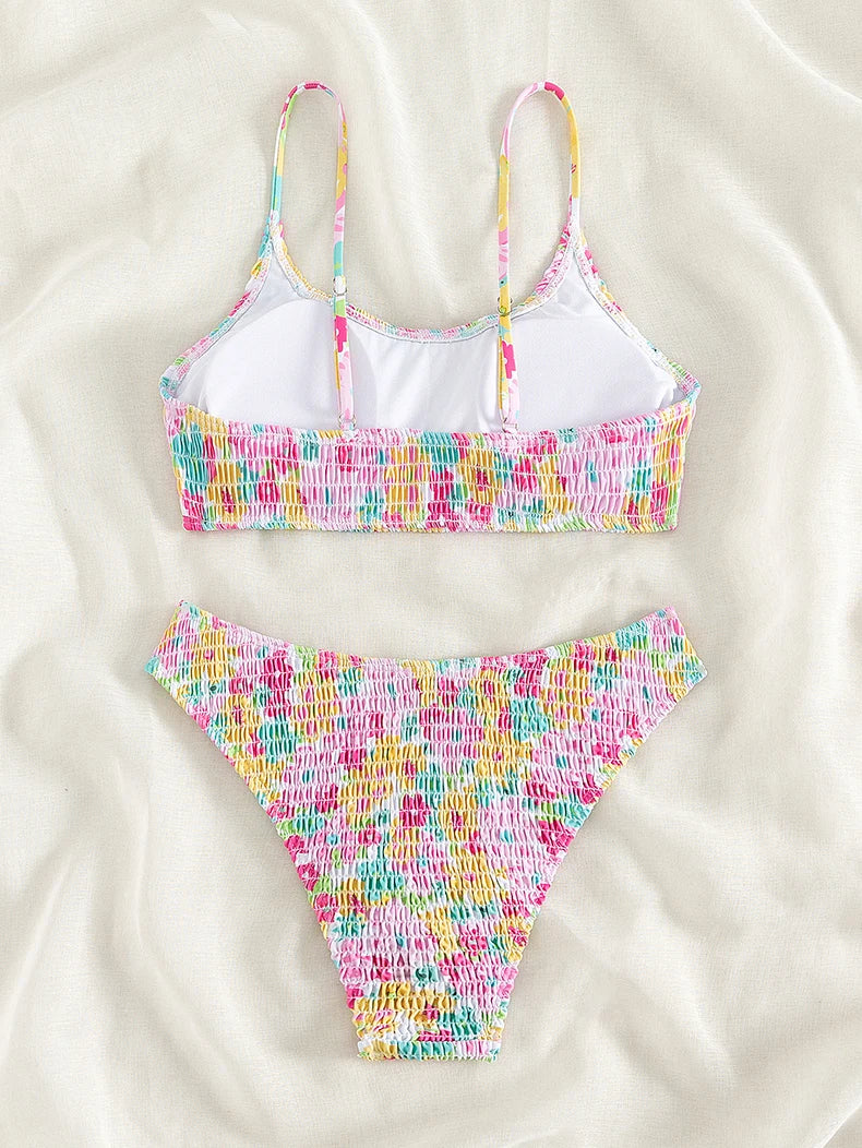 Sexy Pink Floral Print Bikini Set 2026 Women Halter Pleate Push Up High Waist Swimsuit Brazilian Bathing Suit Two Piece Swimwear