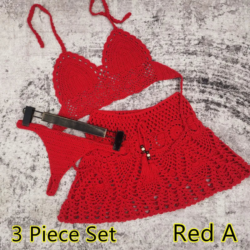Hand Crochet Bikini Beach Skirt Swimsuit Swimsuit