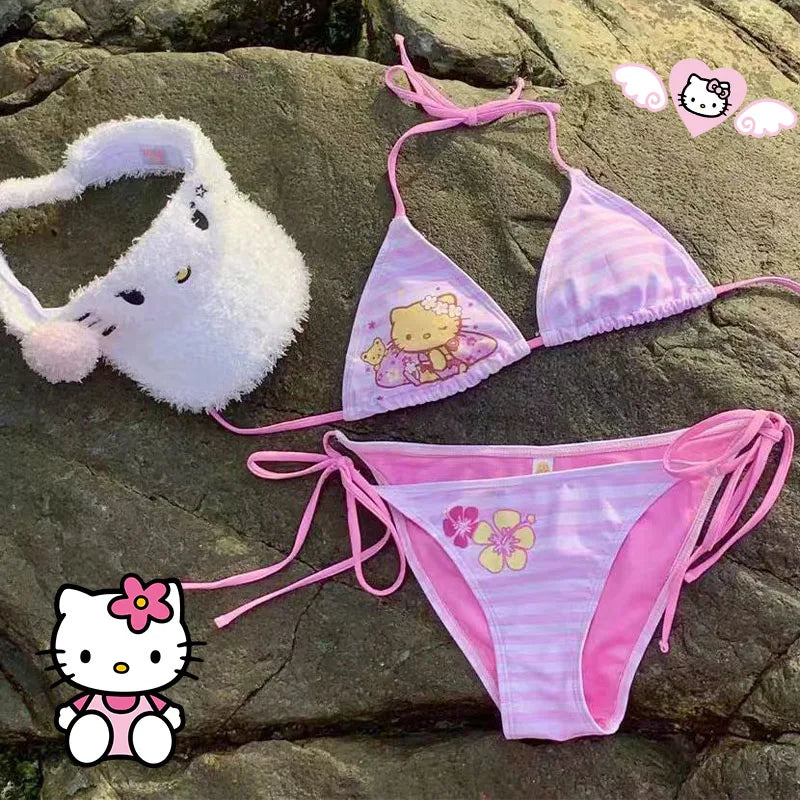Summer Cute Hello Kittys Girls Split Strap Swimsuit