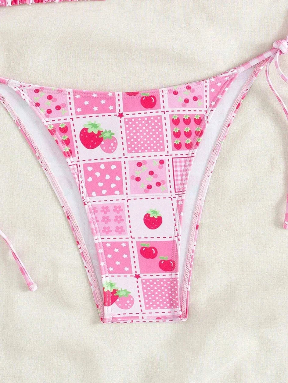Swimsuit 2025 Female Micro Bikini Women Swimwear Summer Beachwear Women's Bathing Suit Floral Print Neck Halter Thong Bikini Set