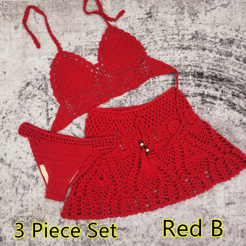 Hand Crochet Bikini Beach Skirt Swimsuit Swimsuit
