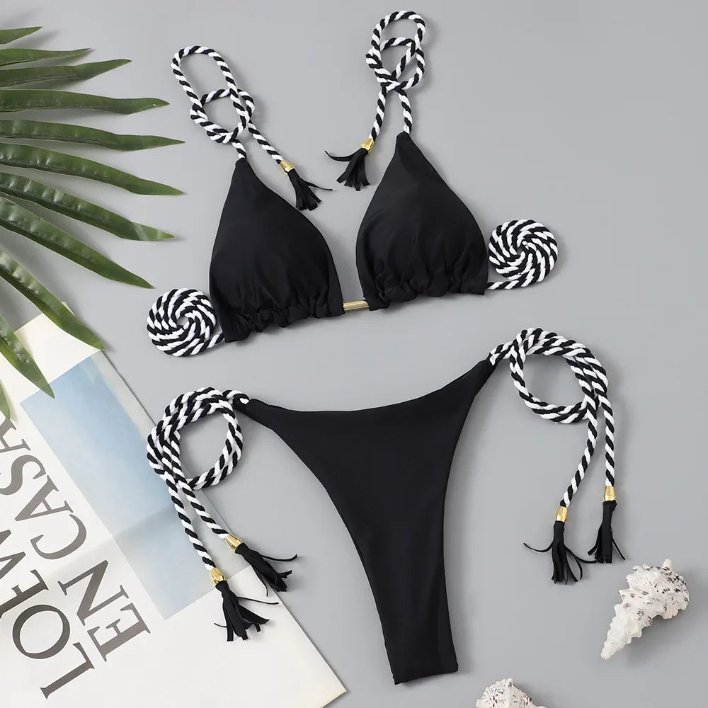 Swimsuit Women Bikinis Set Sexy Drawstring Bikini Beachwear Leopard Two-pieces Swimwear Bathing Suit Lace Up Bikini Set