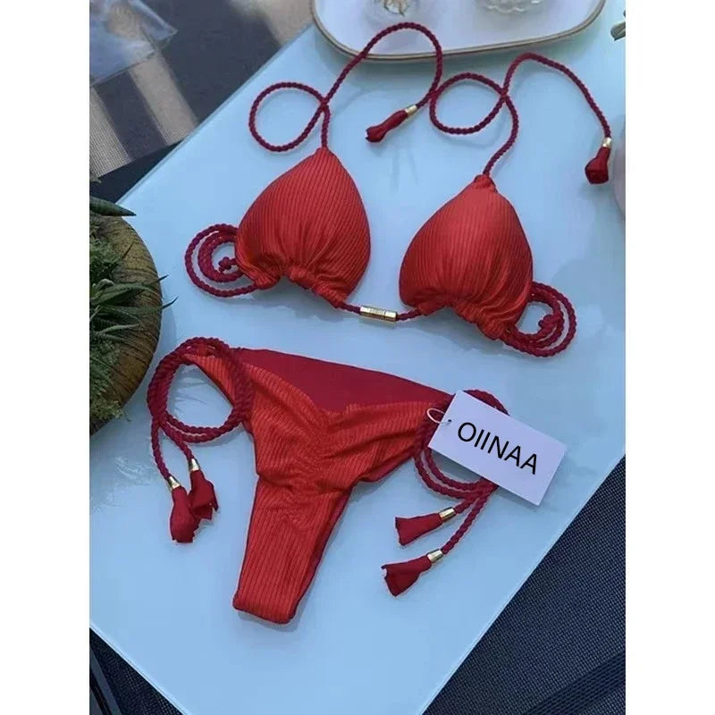 Swimsuit Women Bikinis Set Sexy Drawstring Bikini Beachwear Leopard Two-pieces Swimwear Bathing Suit Lace Up Bikini Set