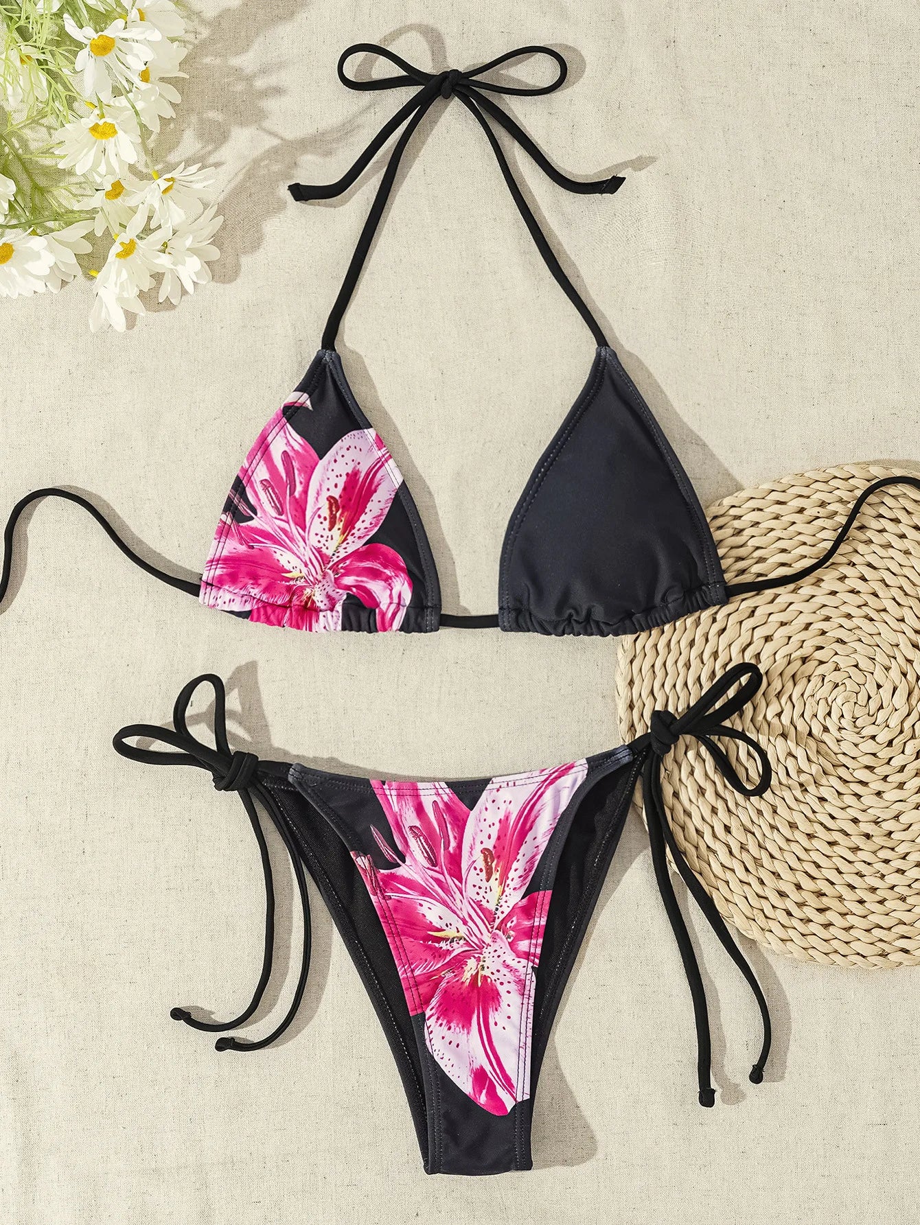 Summer Swimwear Women Sexy Backless Swimsuit 2 PCS Bikini Set Laced Up Split Bathing suit Low Waist Binding Strap Beach Bikini