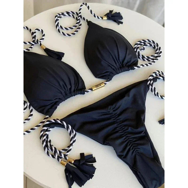 Swimsuit Women Bikinis Set Sexy Drawstring Bikini Beachwear Leopard Two-pieces Swimwear Bathing Suit Lace Up Bikini Set