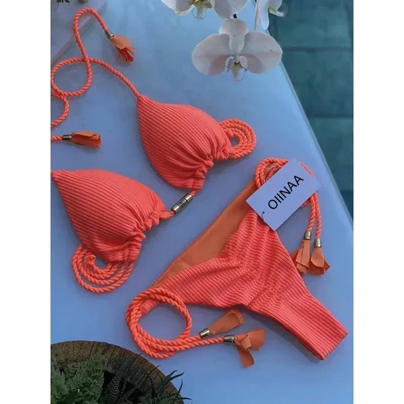Swimsuit Women Bikinis Set Sexy Drawstring Bikini Beachwear Leopard Two-pieces Swimwear Bathing Suit Lace Up Bikini Set