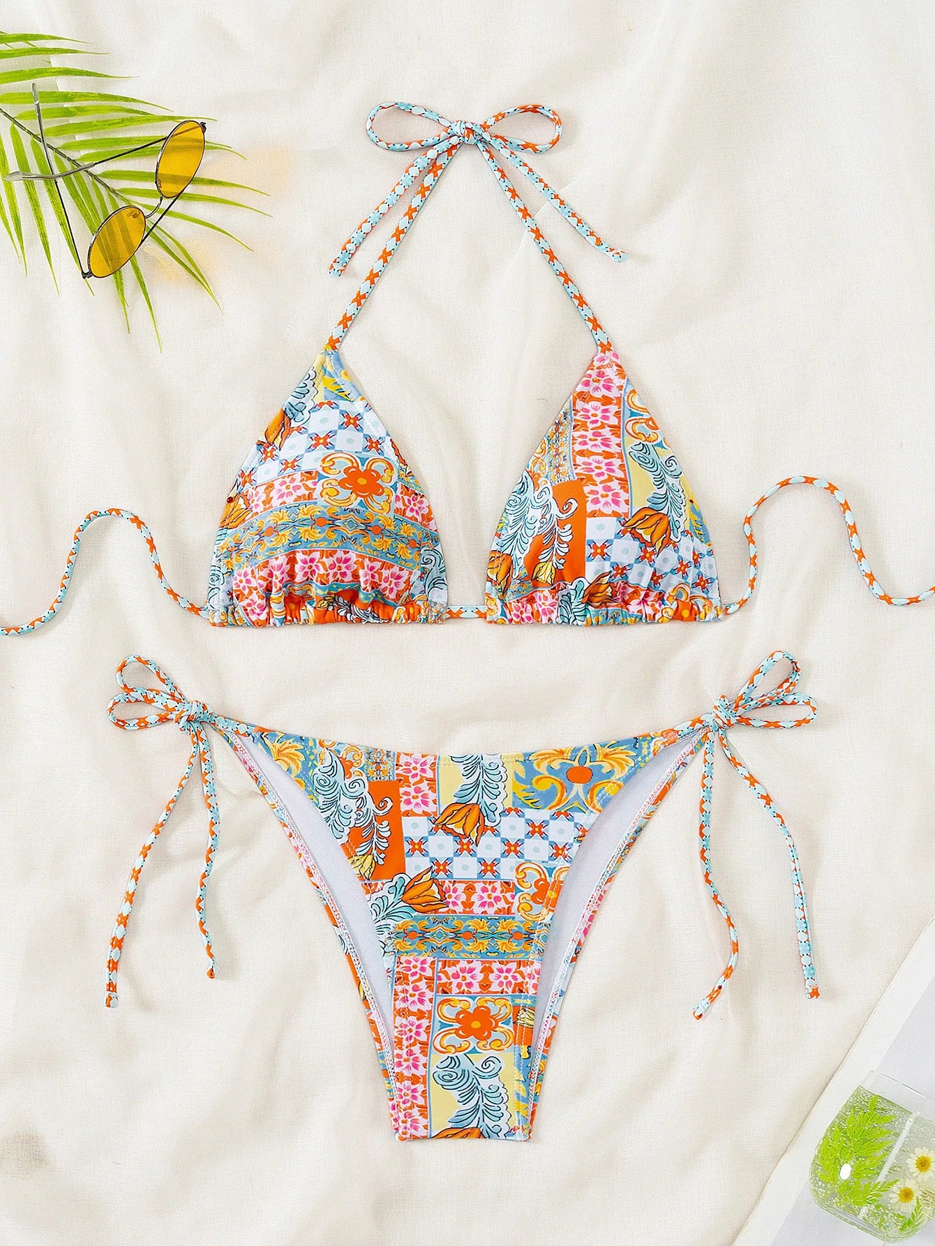 Summer Swimwear Women Sexy Backless Swimsuit 2 PCS Bikini Set Laced Up Split Bathing suit Low Waist Binding Strap Beach Bikini