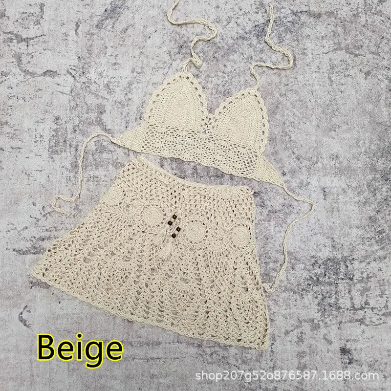Hand Crochet Bikini Beach Skirt Swimsuit Swimsuit