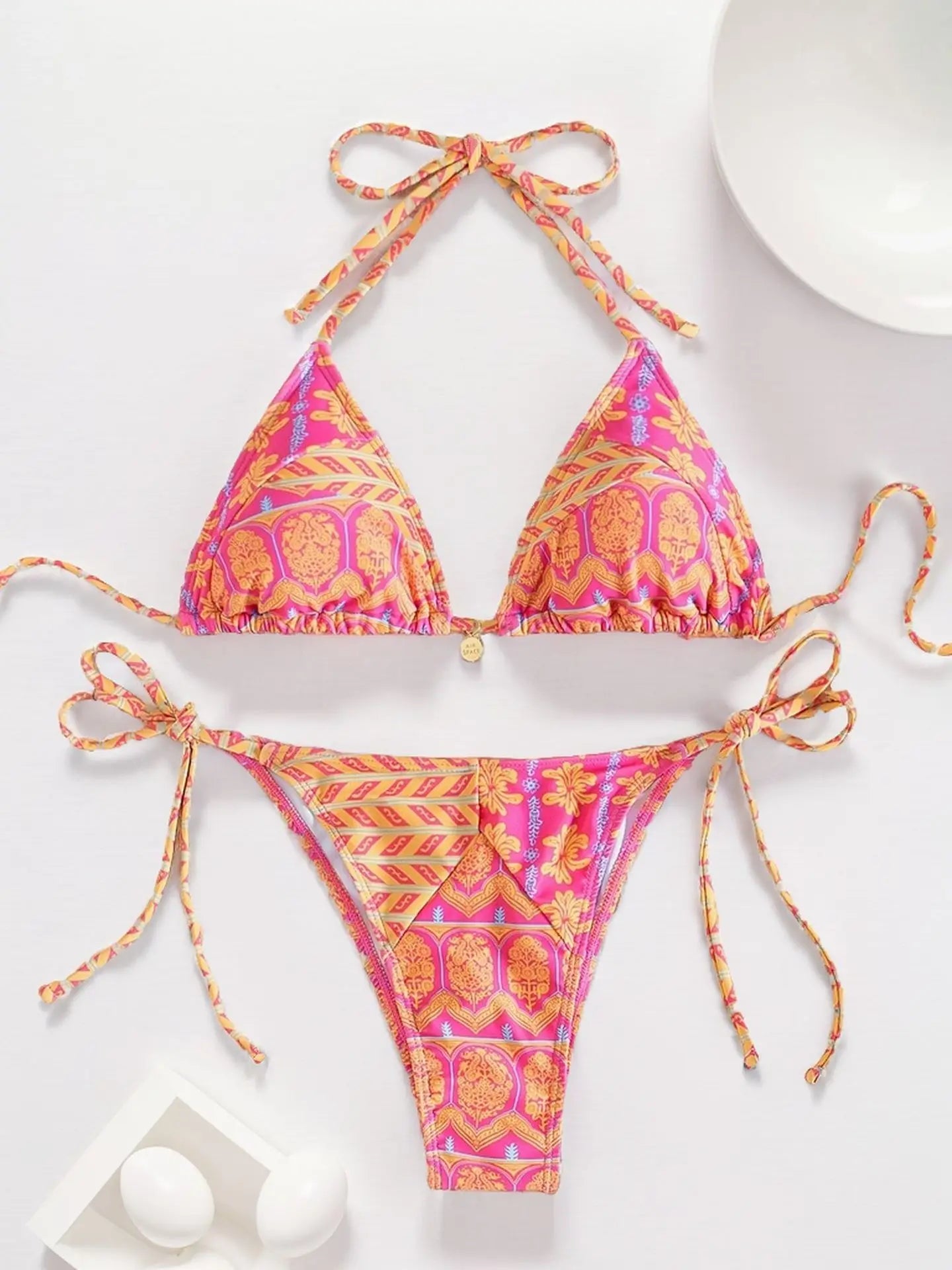 Summer Swimwear Women Sexy Backless Swimsuit 2 PCS Bikini Set Laced Up Split Bathing suit Low Waist Binding Strap Beach Bikini