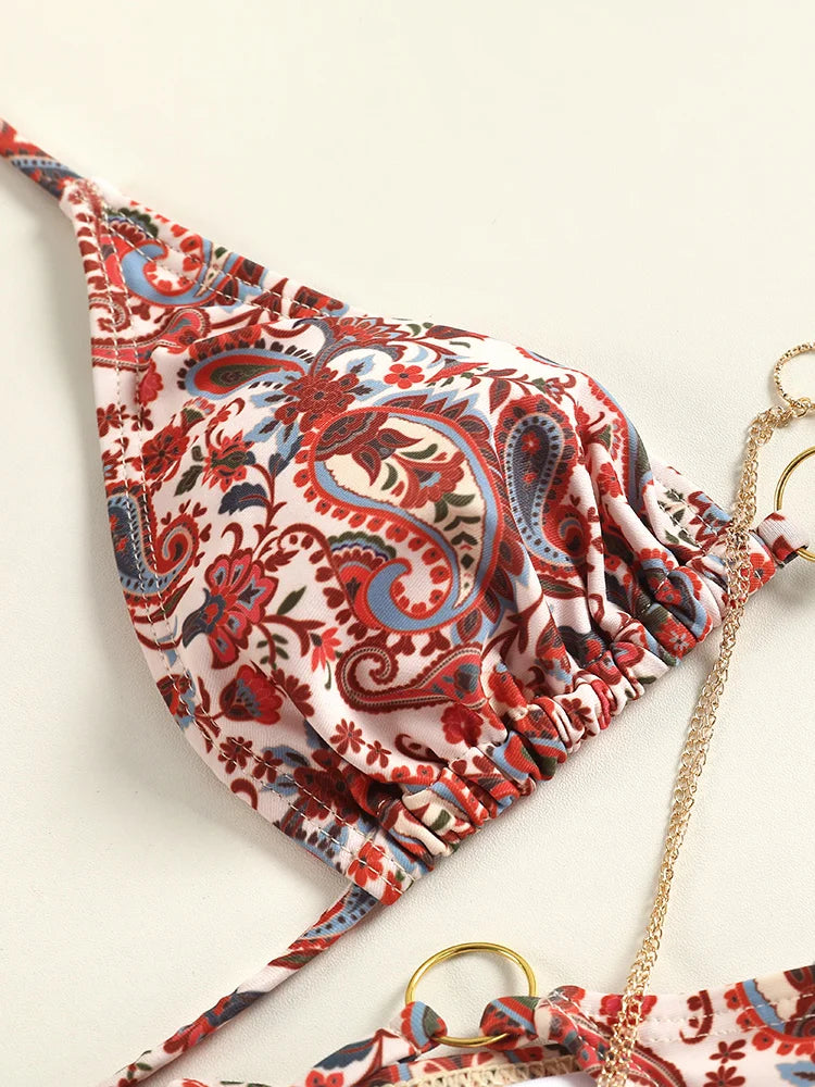 Miyouj 2024 Bathing Suits Triangle Bikinis Printed Swimwear Women's Low Waist Swimsuit Bandage Biquini Set New Two Piece Suits