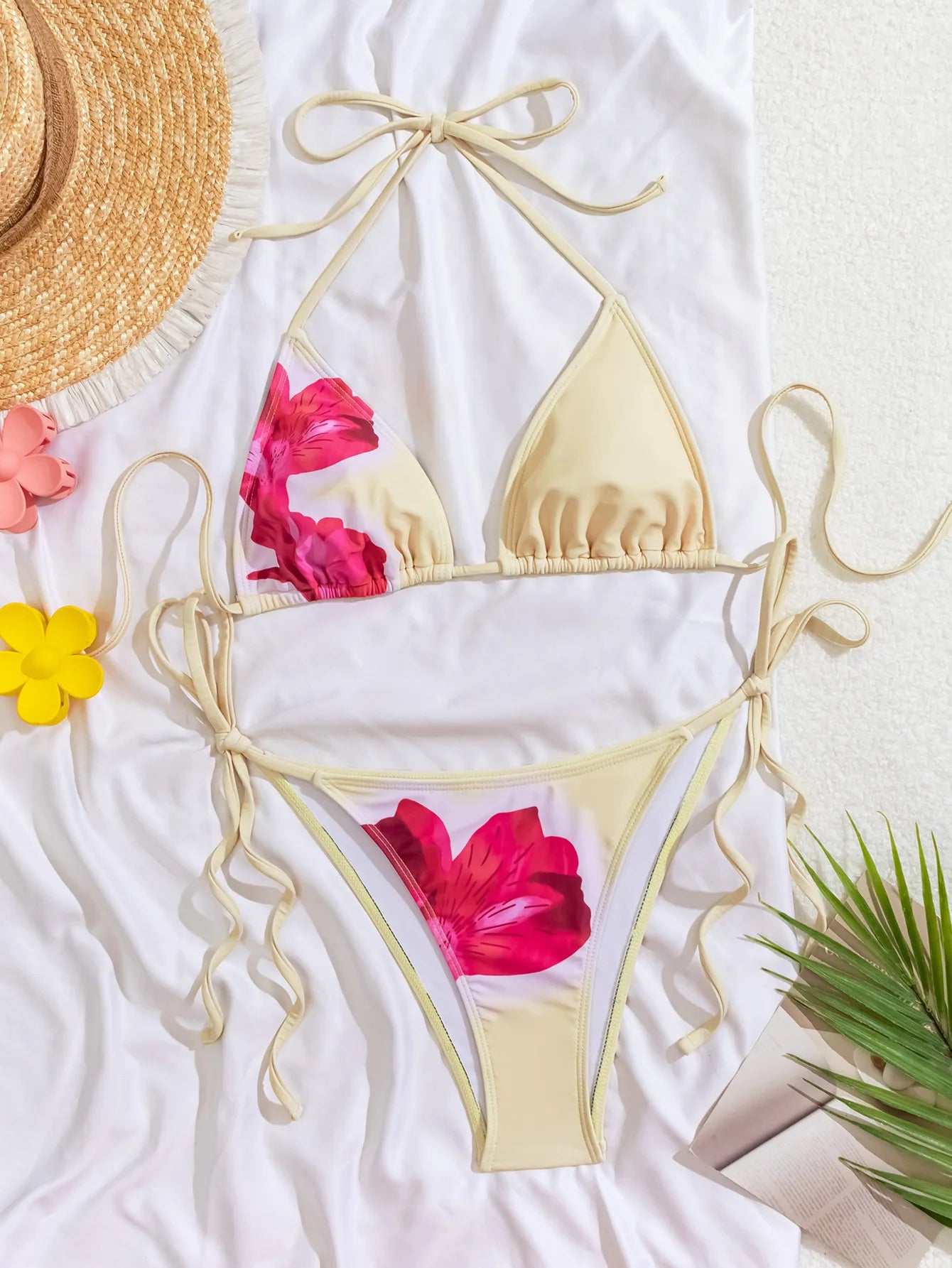 Summer Swimwear Women Sexy Backless Swimsuit 2 PCS Bikini Set Laced Up Split Bathing suit Low Waist Binding Strap Beach Bikini